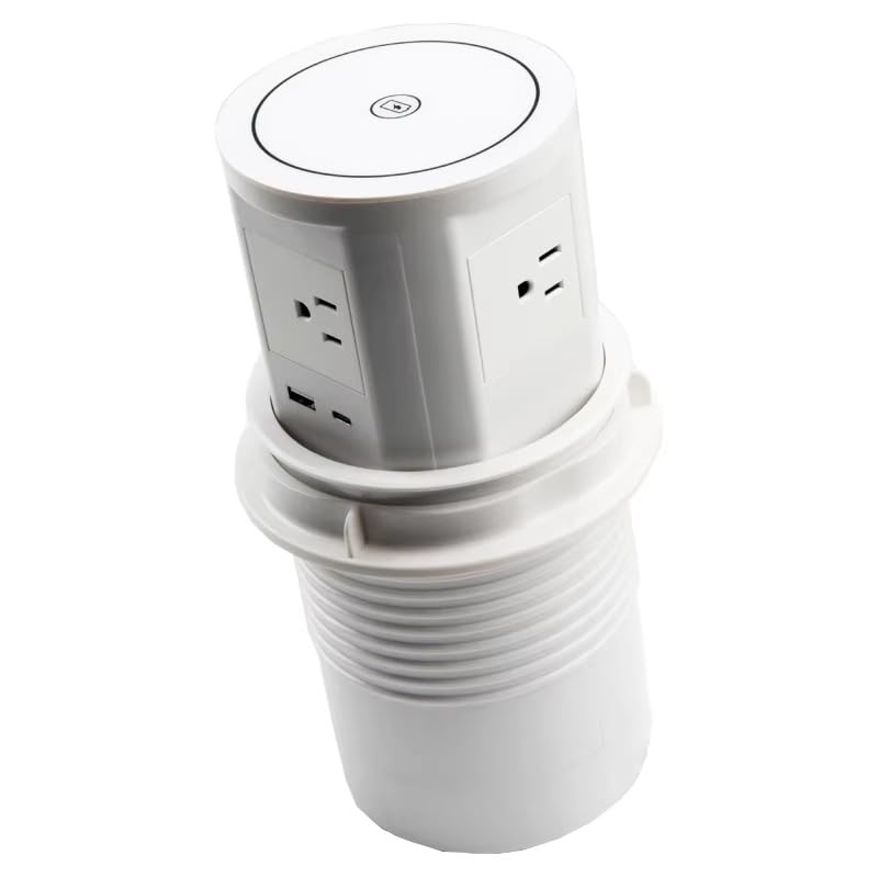 Image of Audiovan Vertical Pop Up socket Pneumatic Electrical Countertop 3* Power+ USB type A+C charger hdmi aND Lan Port RJ45, 18 watt Fast Wireless phone charge Conference Desk (White VMP-28)