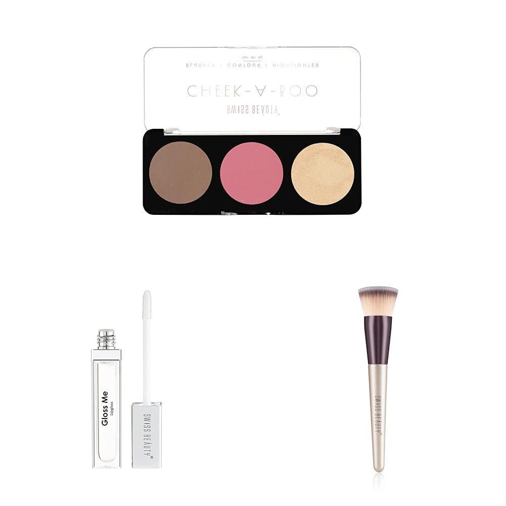 SWISS BEAUTY Cheek- A- Boo Face Palette With Blusher & Gloss Me Lip Gloss & Basis Blender Brush For Make-up, 1 Rely SWISS BEAUTY Cheek- A- Boo Face Palette With Blusher & Gloss Me Lip Gloss & Basis Blender Brush For Make-up, 1 Rely