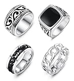 THUNARAZ 4Pcs Stainless Steel Rings for Men, Vintage Wide Biker Signet Rings Cuban Chain Spinner Ban