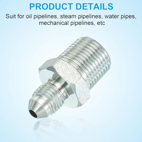 Image of PATIKIL Pipe Adapter Connector 7 /16 inch Male 74 Flare JIC x 3 /8 inch Male R Pipe Fitting Oil Feed Restrictor Fitting Hydraulic Connector for Oil Steam Water Pipelines System