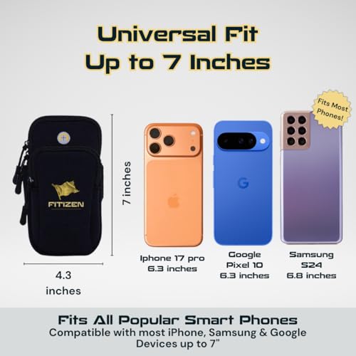 Image of FitNation Arm Band for Phone for Running - Water Resistant Phone Running Phone Holder - Adjustable Belt Cell Phone Wallet (FITIZEN Black)