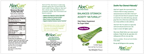 Aloecure Pure Aloe Vera Juice Grape Flavor 500Ml Bottle, Acid Buffer, Certified Organic Aloe Processed Within 12 Hours Of Harvest To Maximize Nutrients, No Charcoal Filtering-Inner Leaf #TOP4