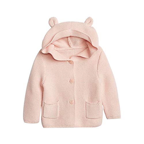 GAP Knitted Cute Bear Hoodie Sweater For Baby With Bear Ears, Size 6-12 M - Milkshake Pink