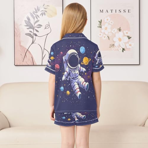 ALAZA Solar System Planet Hipster Astronaut Space Satin Pajamas Set Short Sleeve Button Down Sleepwear Summer Pjs 2 Piece4