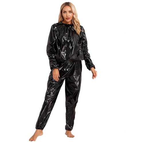 AIGOUT Traje de sauna para hombres y mujeres, para ejercicio de peso, delgado, gimnasio, fitness, entrenamiento, antidesgarros, sudor, sauna, Negro, XL