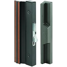 Slide-Co 141752 Sliding Patio Door Handle Set, 4-15/16 In., Extruded Aluminum, Hook Latch, Black with Wood Grain Single Pack