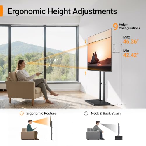Image of Perlegear Universal Floor TV Stand for 32-75 inch TVs up to 110 lbs, Height-Adjustable Tall TV Stand with Solid Wood Base & Extra-Stable Anti-Tip Feet, Swivel TV Mount for Bedroom, VESA 400x400, PGFLS34B