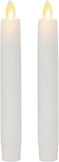 Flameless Battery Operated White Tapers, Pack of 2 0.87" x 6.75" Candles, Realistic LED Flickering Flame Safe for Home Kids & Pets