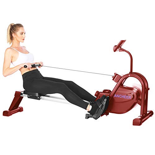 Rudergerät mit leises & wartungsfreies Magnetbremssystem, Tablet-Halterung, Rower mit Multifunktions 10 Stufen Widerstandsverstellung für