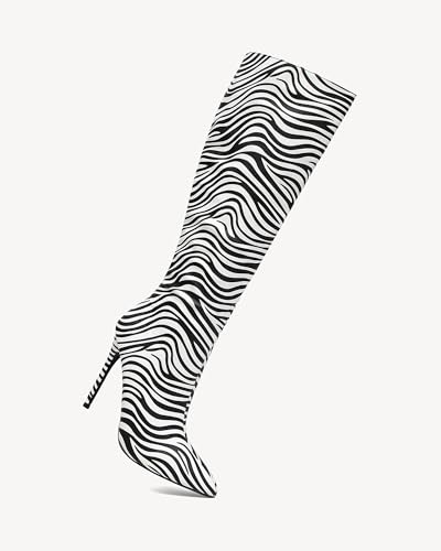 Women's Knee High Boots - Zebra Print Stiletto Heel Boots for Fall & Winter2
