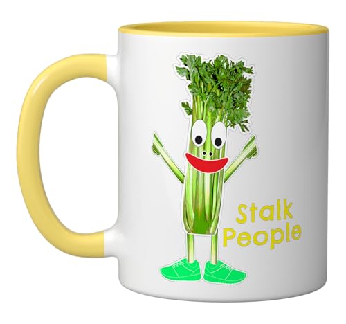 Funny Celery Lover Stalk People Workout Fitness Veggie Ceramic Mug, Yellow/White