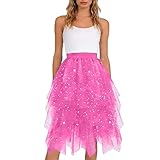 Falda de tul larga asimétrica con estrellas para carnaval y carnaval, falda de mujer con purpurina de Vokuhila Midi para disfraz de fiesta, falda de tul suave, cintura alta, cintura elástica, para
