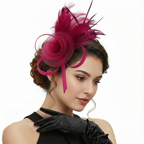Image of DRESHOW Fascinators Hats for Women Tea Party Fascinator Hats Vintage 50s Headwear Cocktail Wedding Church Derby Hat