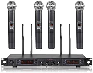 Wireless Microphone System, Phenyx Pro Quad Channel Cordless Mic Set with Metal Handheld