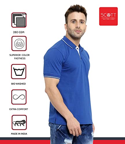 Image of Scott International Men's Organic Cotton Regular Fit Polo T-Shirt (Royal Blue with White, XL)