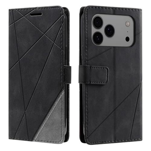Étui iPhone 17 Pro antichoc : l'élégance du cuir noir combinée à un rabat premium
