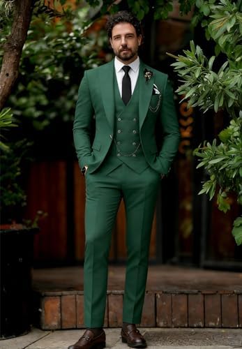 Wangyue 3 Piece Suit Slim Fit Double Breasted Mens Suits for Wedding Party Formal Prom One Button Blazer Vest Pants Sets