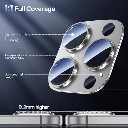 Image of PACK OF 2 Camera Lens Protector For IPHONE 16 /15 PRO / 16 /15 PRO MAX (SILVER) UHD 9H Glass, Anti Drop, Scratch Resistant, Case Friendly, Removable, Waterproof, Heavy Duty Camera Protector.