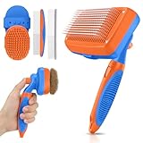 Self Cleaning Shedding Brush - 5-in-1 Professional Pet Grooming Kit Skin Friendly Grooming Tool for Dogs, Cats, and Puppies, Deshedding and Hair Removal for Long and Short Haired Pets,（Blue-Orange）