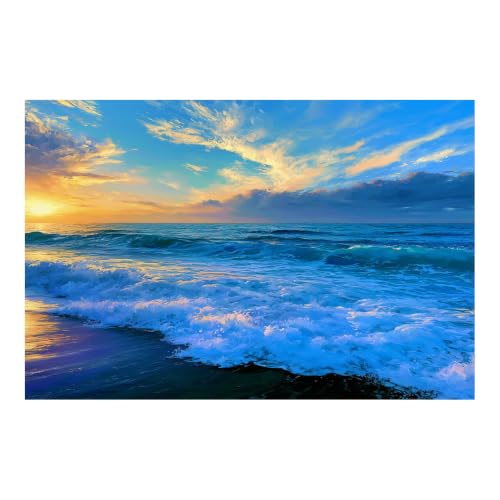 Cuadros modernos minimalistas TERUEA de olas marinas en lienzo azul de 40x60cm sin marco