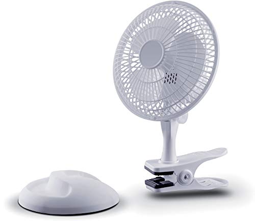 2 in 1 Mini-Ventilator Ø 15 cm mit Clip & Ablagefach - kann stehend oder klemmend verwendet werden - 15 Watt Lüfter mit 2 Leistungsstufen - 360° drehbar + verstellbare Neigung (weiß) Cover