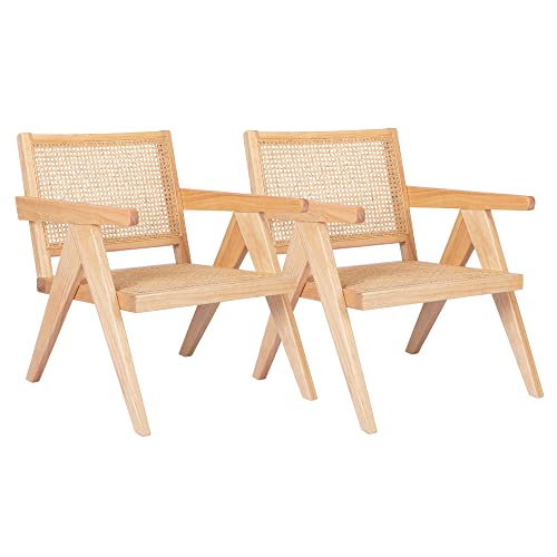Westice Rattan Dining Chairs Set Of 2, Mid Century Modern Chairs With Cane Back, Accent Kitchen Chairs Comfy Side Chair With Arms For Dining Room/Restaurant/Living Room #TOP7