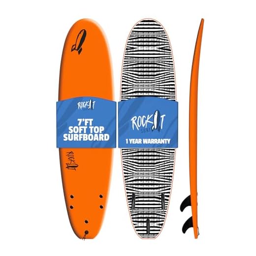 Rock-It 7' SHORTBUS Midsized Soft Top Surfboard, Innovative Design for Kids and Adults, Beginner Surfboard (Orange)