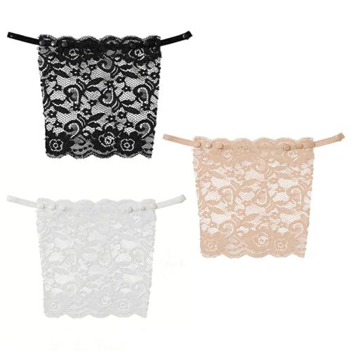 3PCS Womens Lace Modesty Panel Insert Clip-On Mock Camisole Overlay for Low-Cut Tops and Dresses Cleavage Cover-Up Bra Attachment Vest