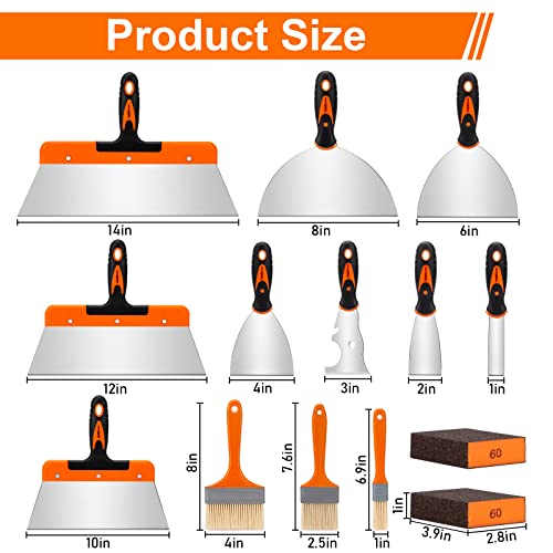 Thinkwork Putty Knife Set - 14Pcs Stainless Steel Paint Scraper Tools, Drywall Knife Set For Removing Wallpaper, Repairing Drywall, Applying Putty, Taping, Scraping Plaster, Cement, Adhesive #TOP1