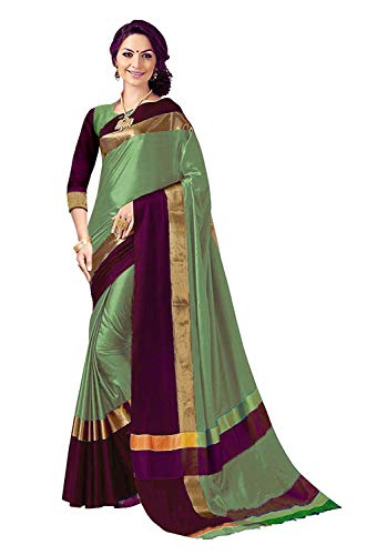 Image of PerfectBlue Women's with Blouse Piece Saree (VisvaVariation Lightgreenbrown Free Size)