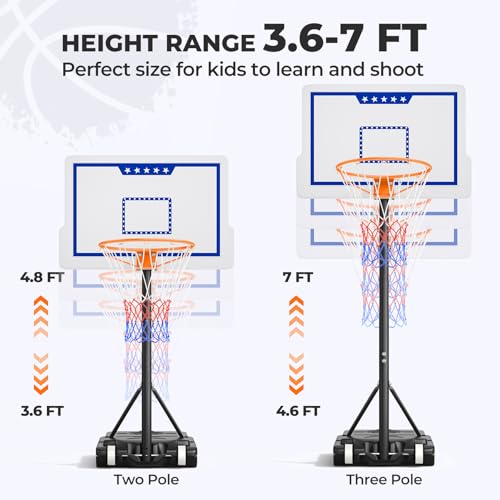 Yohood Kids Basketball Hoop, 3.6-7 FT Height Easy Adjustable, Portable Basketball Hoop Outdoor Indoor for Kids/Teens/Youth, 30\" Backboard