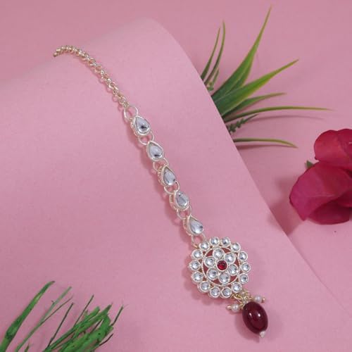 Gold Plated Traditional Kundan & Pearl Headpiece Maang Tikka for Women