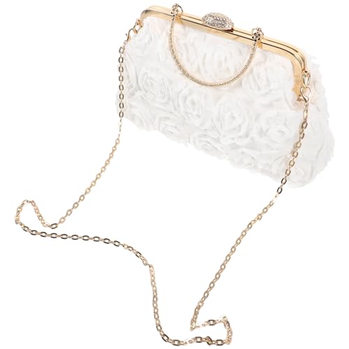 Sac à main tendance femme blanc motif floral mariage et chaîne métal