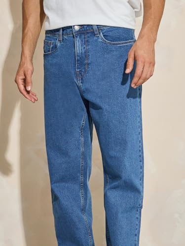 Image of Styli Men Solid Balloon Fit Jeans | Stretchable & Comfort, Mid-Rise Casual Denim Pants for Everyday Wear |Machine Washable