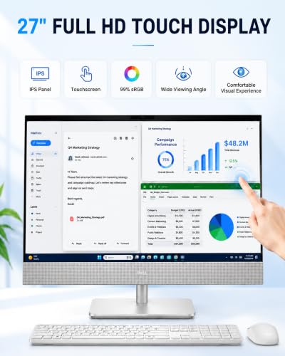 Image of Dell 27 inch All-in-One Desktop Computer Touchscreen Intel Ultra 7 355 Wi-Fi 7