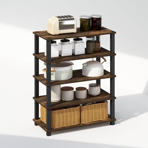 Image of Furinno Turn-S-Tube Storage Shelves Set of 2, 3-Tier Stackable Standing Shelf, Open Corner Shelf, for Organization and Storage, Living Room, Garage, Home Office, Amber Pine