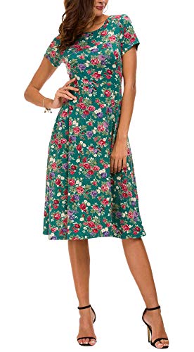 Image of Urban CoCo Women's Floral Print Short Sleeve Flared Midi Dress