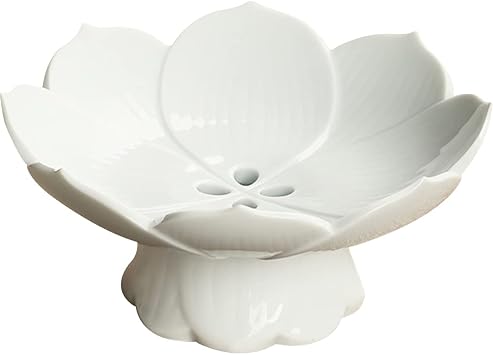 Pedestal Fruit Bowl Centerpiece, 6.3 Inch Ceramic Lotus Footed Bowl with Removable Drainage Base, Decorative Compote Serving Dish for Fruit, Bread, Snacks and Desserts, White