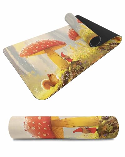 Debedcor Heat Proof Table Pads Waterproof Decorative, Fall Mushroom Non-Slip Table Countertop Protector, Farmhouse Autumn Gnomes Squirrel Insulation Mat for Dining Room, 48 x 12 Inches