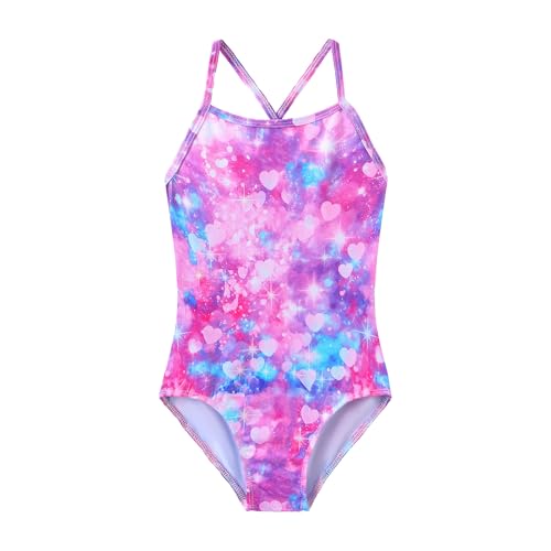 Image of iLover Girls Sparkle One Piece Swimsuits Crossback Swimwear Beach Bathing Suit with Adjustable Strap 4-10 Years