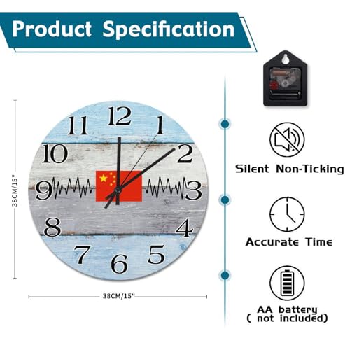 Horloge murale drapeau Chine 38 cm pour salon et chambre zen