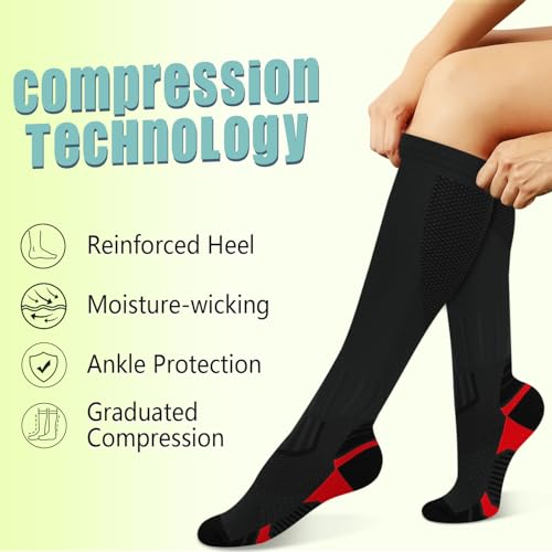 Image of 7 Pack Copper Knee High Compression Socks For Men & Women - Best For Running,Athletic,Medical,Pregnancy and Travel -15-20mmHg