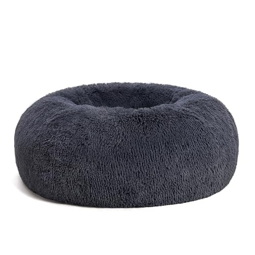 HMTOPE Orthopädisches Hundebett rund Hundekissen Hundesofa Katzenbett Donut Kuscheliges Hundekorb Waschbar, 80 cm Ø, Dunkelgrau