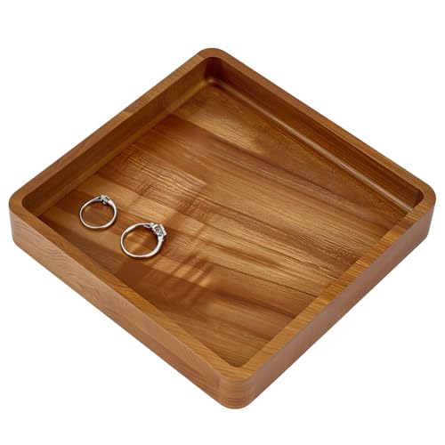 Image of MAYJOYDIY Acacia Wood Square Serving Tray, Square Wood Serving Platter for Display Collectible Ring Jewelry Earring Necklace Trinkets Decorative Organizer 15cm x 15cm