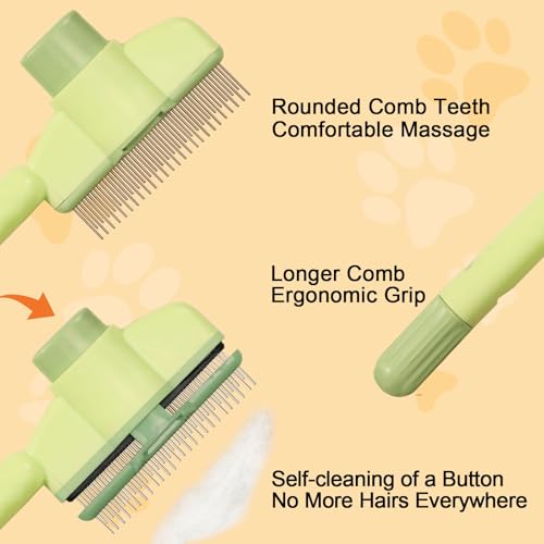Image of Cat Deshedding Comb, 2 Pcs Pet Hair Removal Tools for Cat /Dog with Two Layered Teeth, Portable Shedding & Grooming Supplies with Release Button for Long /Short Hair Indoor Cats, Kitten Brush