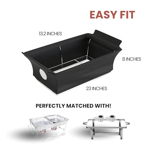 Chafer Wind Guard by Merchlio- 4 Pack | Handle Covered Chafer Dish Covers | Fitted, Washable & Elegant Buffet Decor | Functional Catering Wind Guard | Black