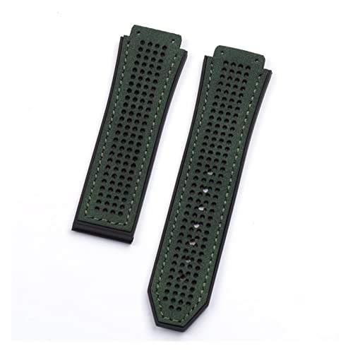 Genggeng Rubber Strap Watch Accessories Compatible With HUBLOT Leather Strap Buckle Waterproof Breathable Bracelet Watch Band 25mmx19mm (Band Color : GREEN, Size : 25mm)