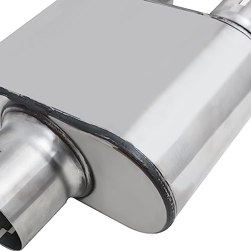 M-AUTO Universal Chrome Welded Muffler, 12.5" Inlet and Outlet Dual Heavy Duty Stainless Steel Direct Fit Exhaust Muffler Assembly, 12" Overall Length, Chrome by M-AUTO - Used condition - Image 7