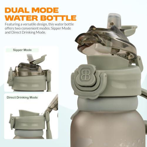 Image of BAYBEE 2 in 1 Baby Sipper Bottle for Kids | Anti-Spill BPA Free Baby Water Bottle with Silicone Straw & Carry Handle | 900 ML Drinking Water Bottle for Kids Toddlers 12+ Months Boys Girls (Grey)