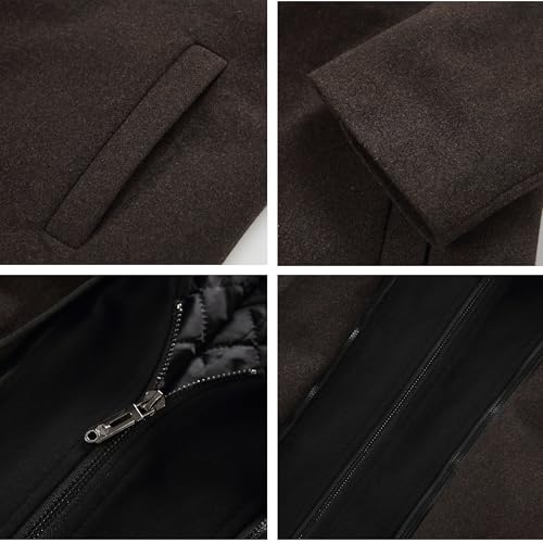 Image of PRIJOUHE Men's Wool Coat Hoodie Long Trench Coat Cotton Casual Woollen Overcoat Jacket